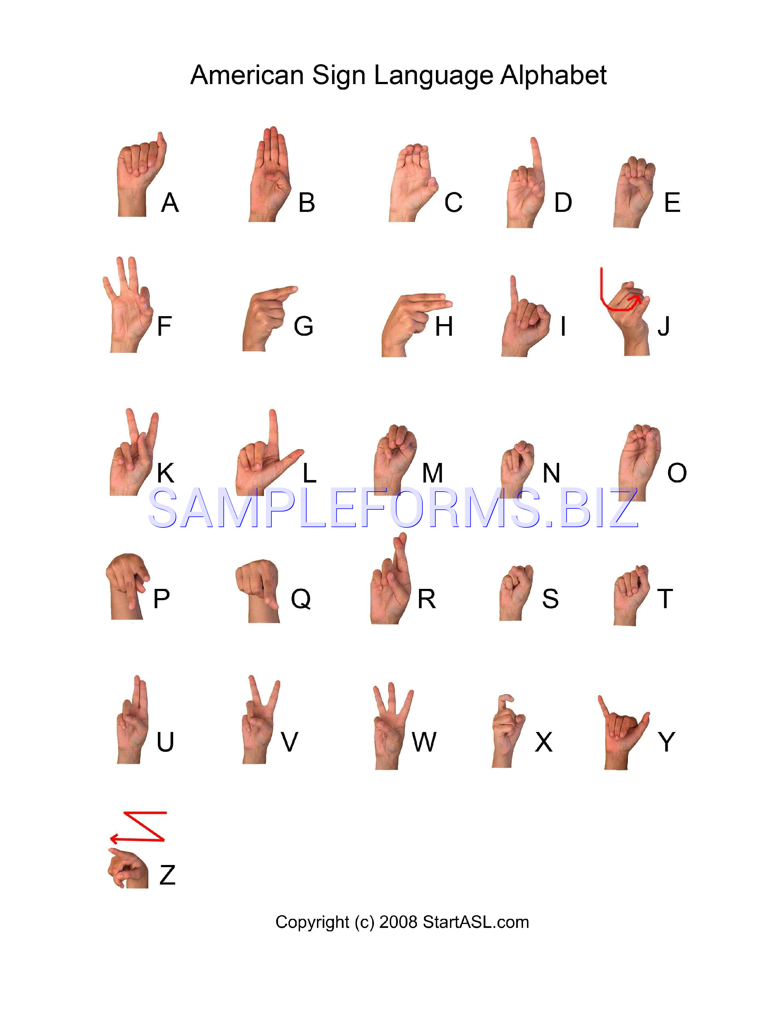 Preview free downloadable American Sign Language Alphabet in PDF (page 1)